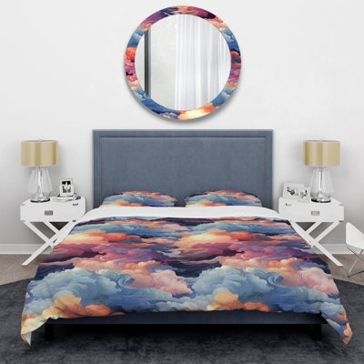 Abstrait multicolore bleu et rose nuage Mirage - ensemble de housse de couette abstrait - polyester microfibre