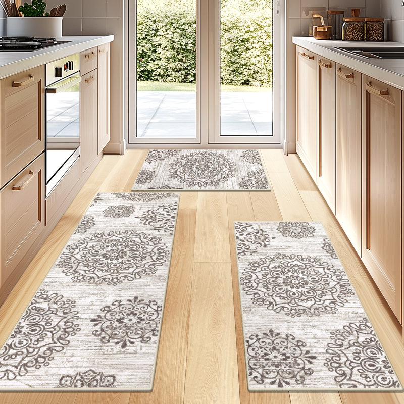 Boho Non-Slip Washable Kitchen Mat (Set of 3), Brown