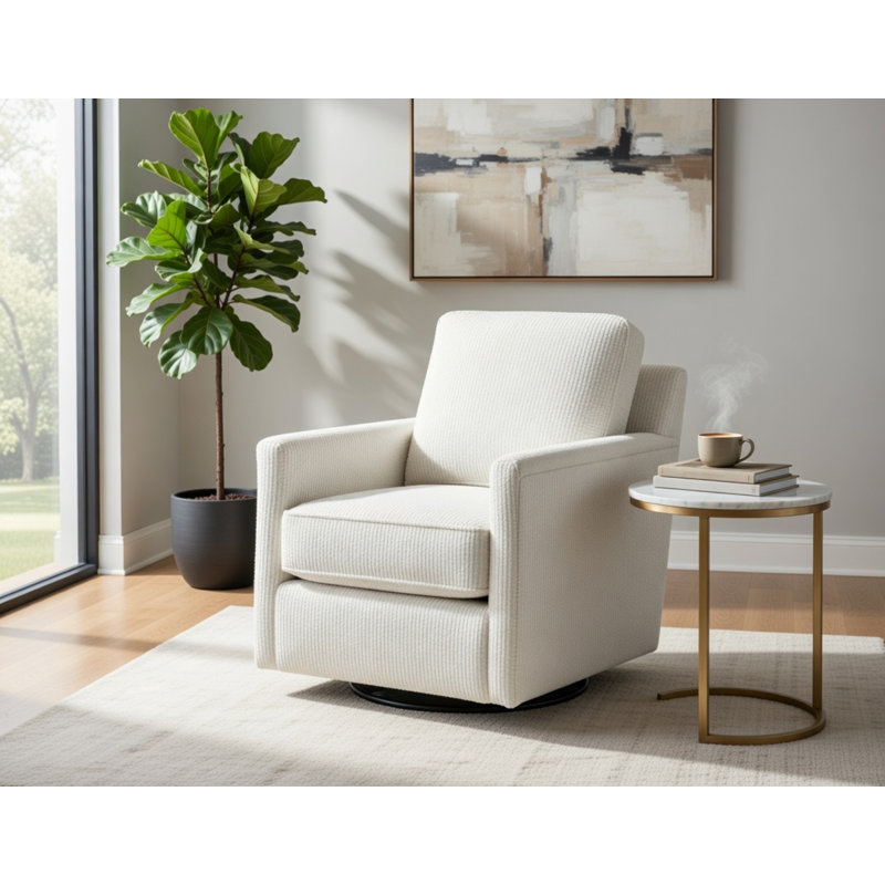 Fauteuil pivotant en coton et polyester Poof, Mélange de polyester crème