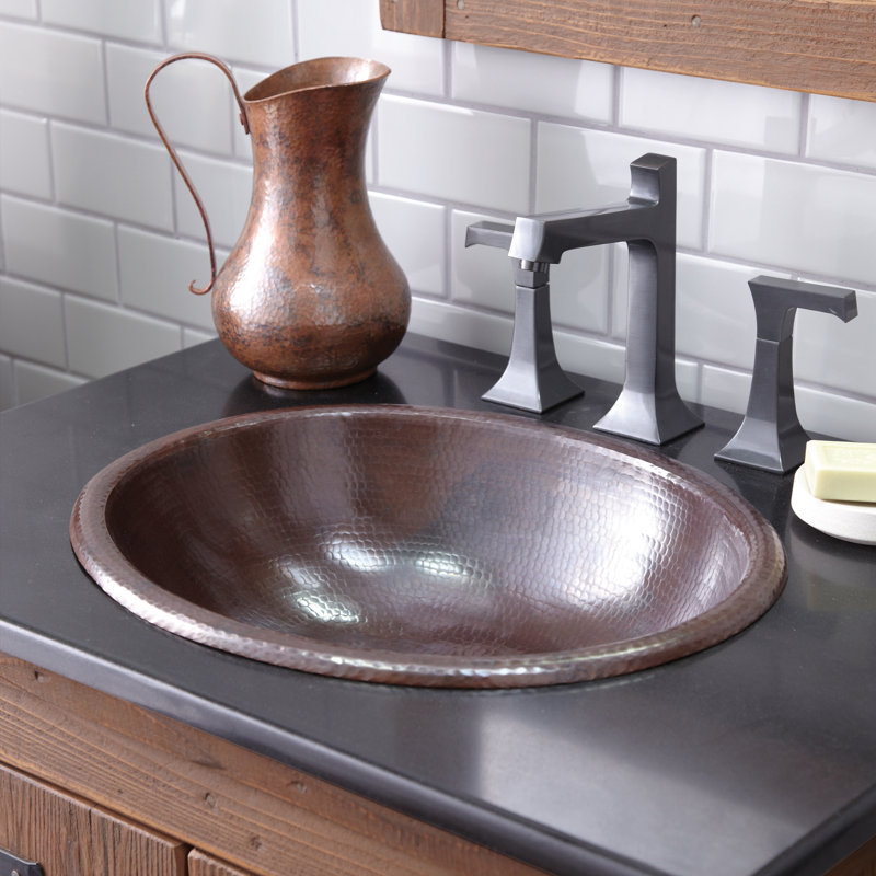 Rolled Copper Oval Drop-In Bathroom Sink, Polished Nickel