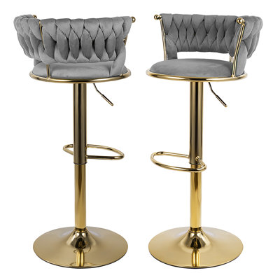 Tabourets de bar luxueux dorés et touffetés - hauteur réglable, élégant siège de cuisine / bar