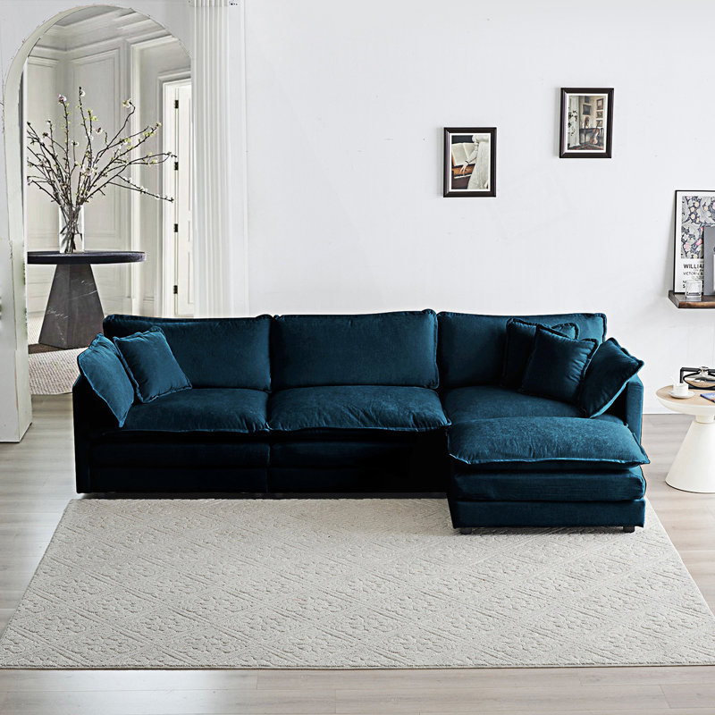 Canapé modulaire polyvalent avec repose-pieds réversible et repose-pieds pour le salon, Chenille bleu, 3
