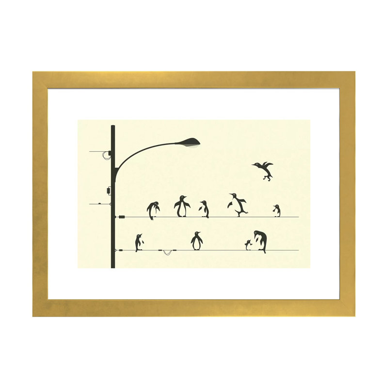 «Penguins on a Wire», art encadré, H 24 po x l 32 po x P 1 po, Gold Framed Fine Art Paper