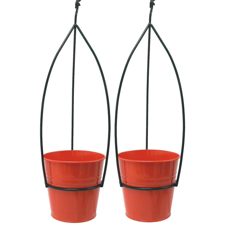 Redwood Handmade Metal Hanging Planter, Tangerine