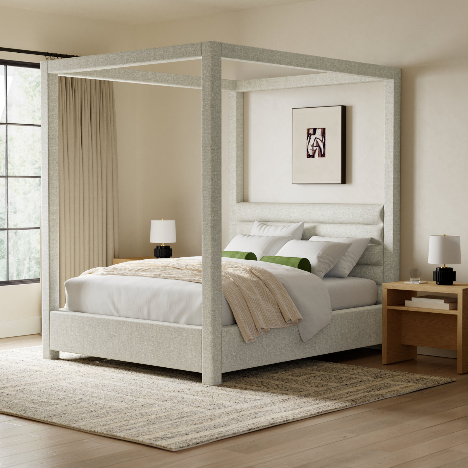 Herma Upholstered Canopy Bed, Queen