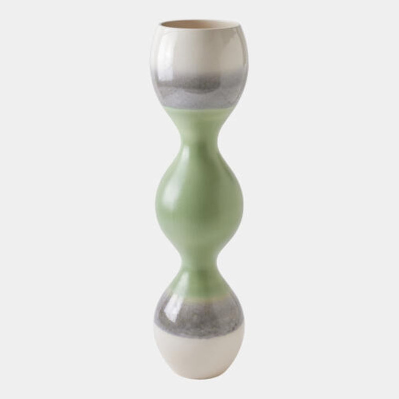 Bulb Striped Ceramic Table Vase, Green