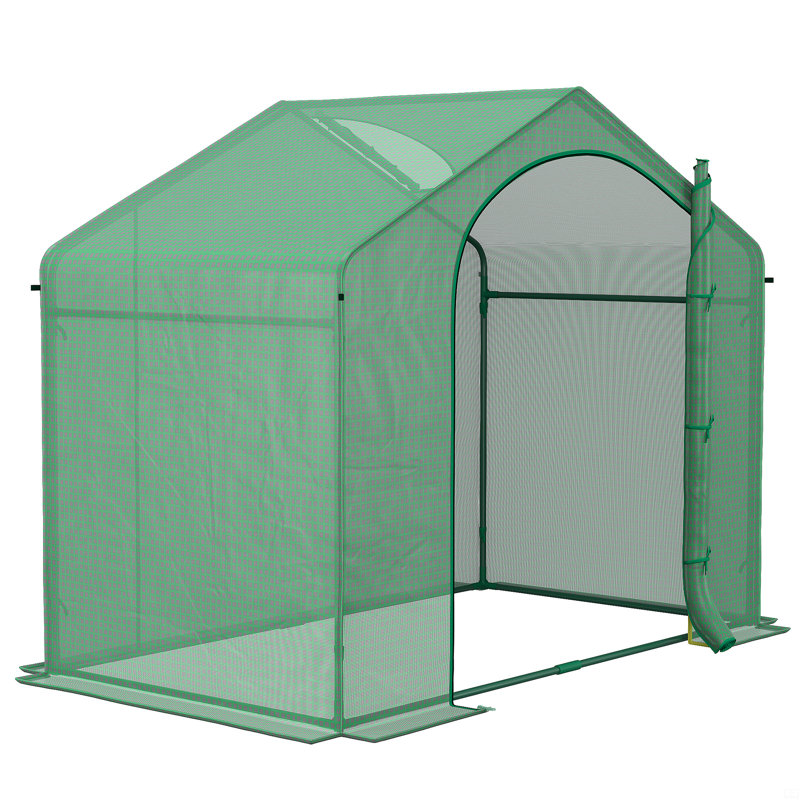Portable Walk-In Greenhouse, PE Cover, Steel Frame Garden Hot House, Zipper Door, Top Vent, Green