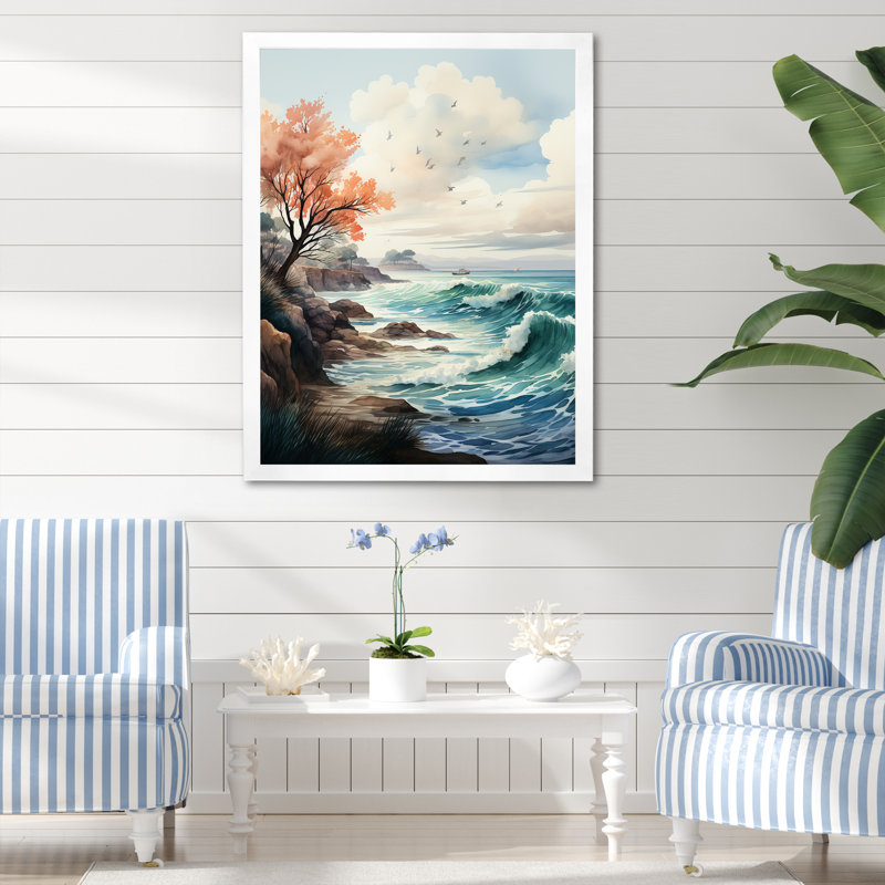 Paysage marin capturant l'esprit côtier I - plage, art mural, Cadre photo blanc, H 20 po x l 12 po x P 1 po
