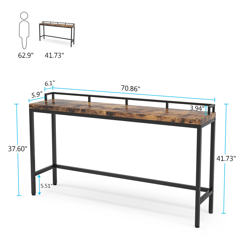 70.9 Inch Extra Long Console Table Behind Sofa Couch, Black, Brown