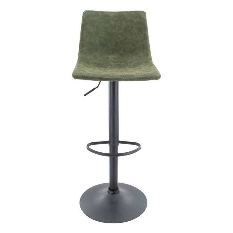 Adjustable Green Upholstered Swivel Bar Stools with Metal Base