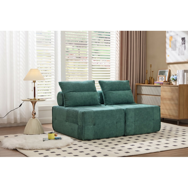 Canapé d'angle modulaire de 202 cm (79,44 po) en tissu vert, 2 pièces, modulable, avec appui-tête réglable, Tissu vert