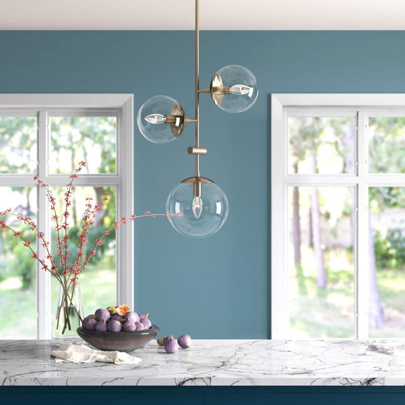 Arverne 3 - Light Dimmable Sputnik Modern Linear Chandelier, Burnished Brass