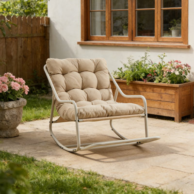 Rocking Chair with Cushion, Metal Rocking Chair for Living Room or Bedroom