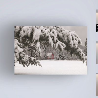 Wrapped Canvas Wall Art - Kurt Shaffer Photographs 'Red Barn In A Winter Wonderland' Wall Art for Living Room, Bedroom, or Office Décor - 22x32