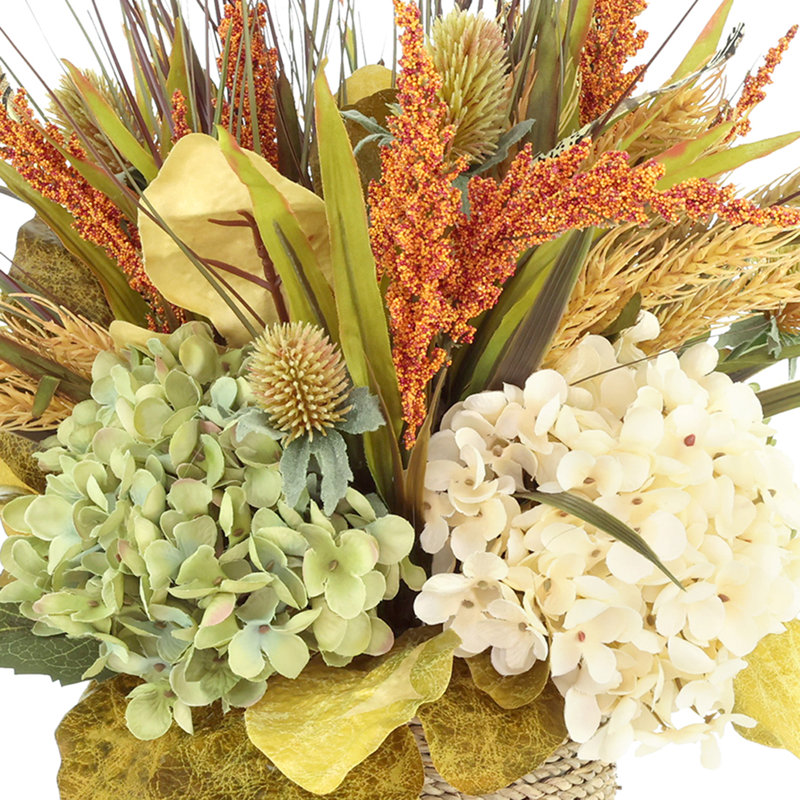 Fall Arrangement with Hydrangeas and Wheat