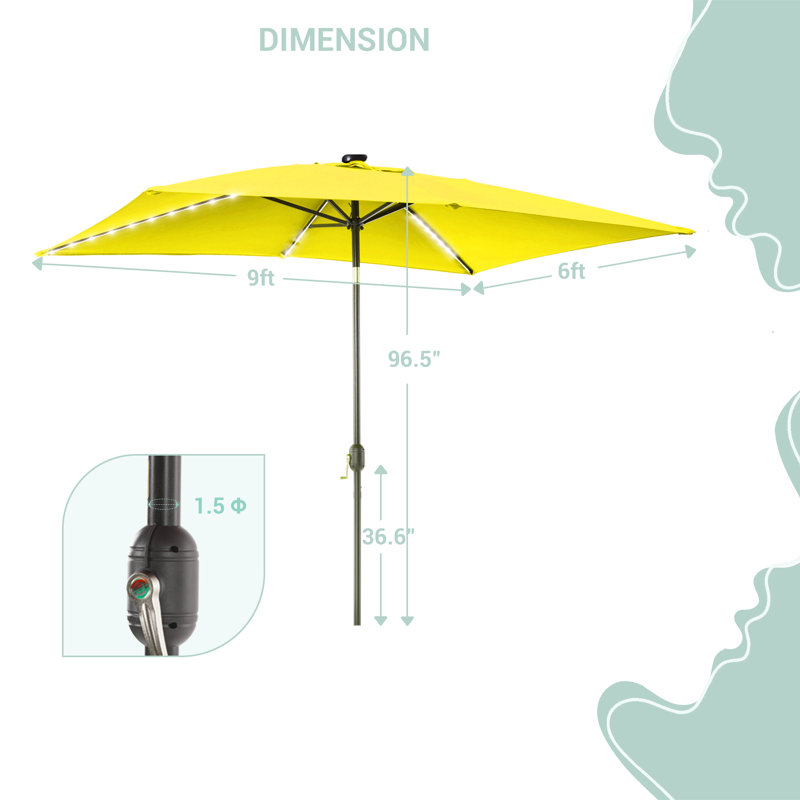 Parasol de marché rectangulaire éclairé 108 po x 72 po Sakira, Jaune