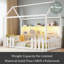 Lit simple avec lumière DEL, lit maison en bois avec bibliothèque de rangement, lit maison au sol avec garde-corps-174758032