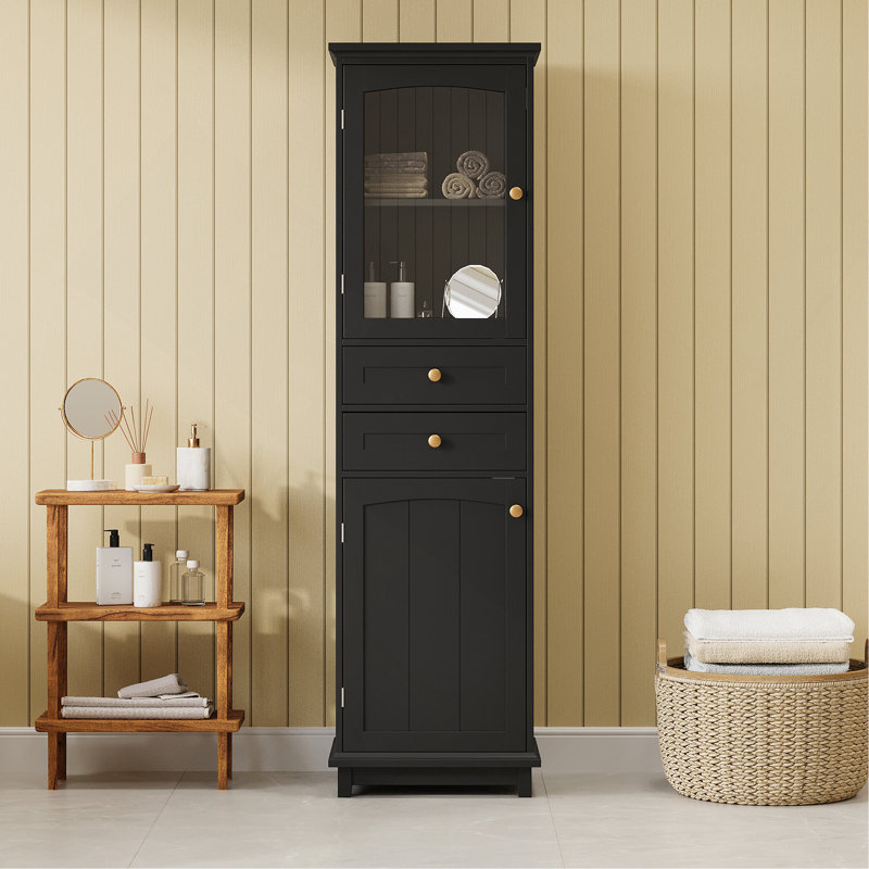 Armoire de rangement de 63 po de hauteur avec portes en verre, autoportante, deux tiroirs et tablettes réglables, panneau de fibres à densité moyenne, peint - pour exposer vos articles préférés