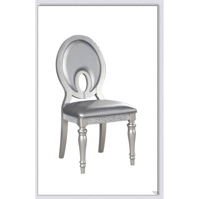 Chaises d'appoint contemporaines argentées avec dossier découpé et revêtement en similicuir pour les salles à manger formelles
