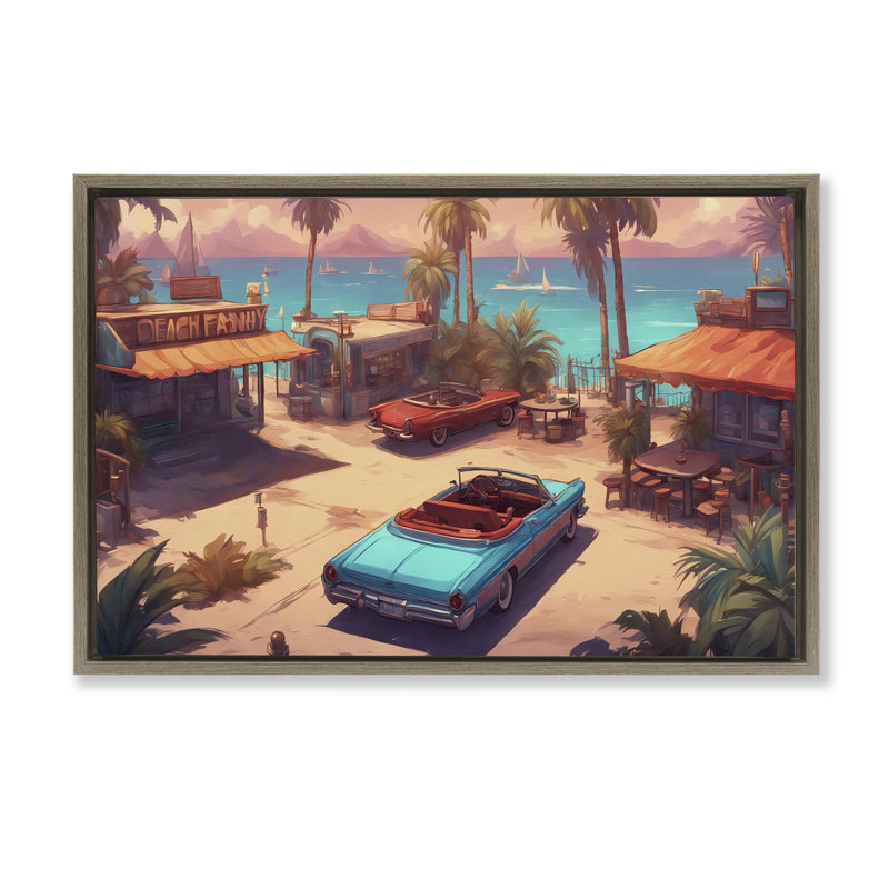  Toile flottante encadrée «Bright Beach Hues View» par Noah Bay, Cadre flottant orme Montalcino, H 17 po x l 25 po