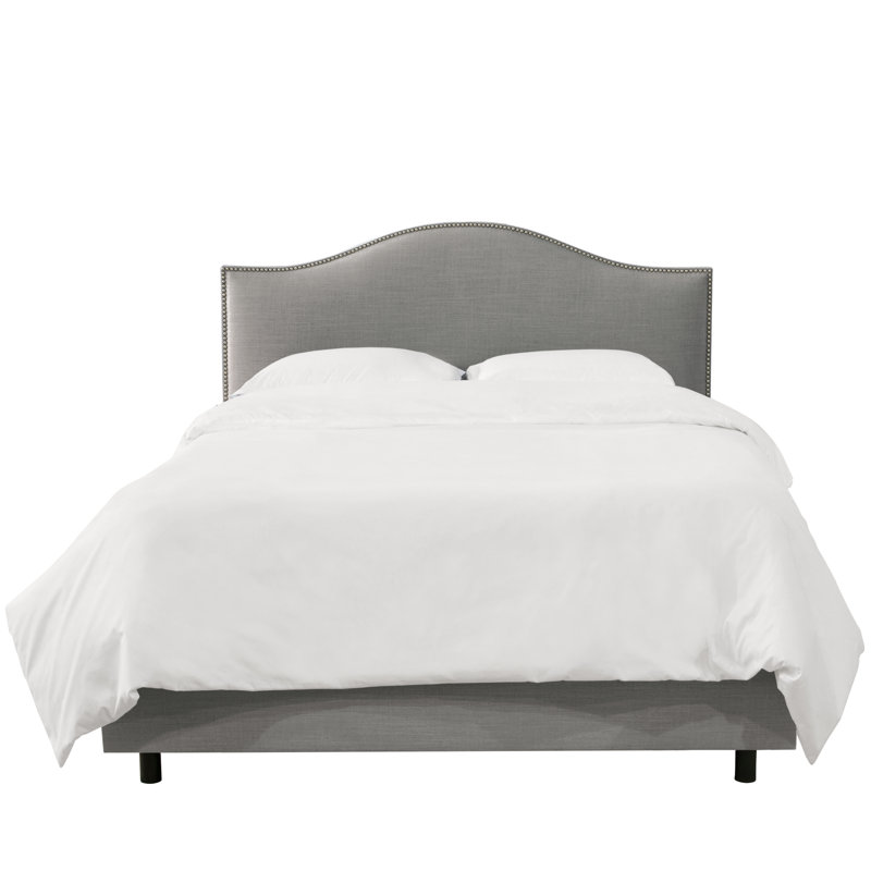 Lit tapissier standard à profil bas , Double, Lin classique gris