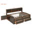 Grand lit de jour en bois avec 2 armoires de chevet, tablettes supérieures et 4 tiroirs-227508981