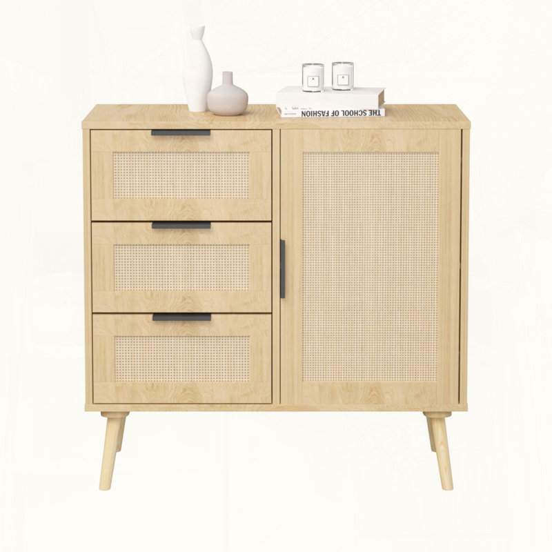 Modern Rattan Wood Storage Cabinet