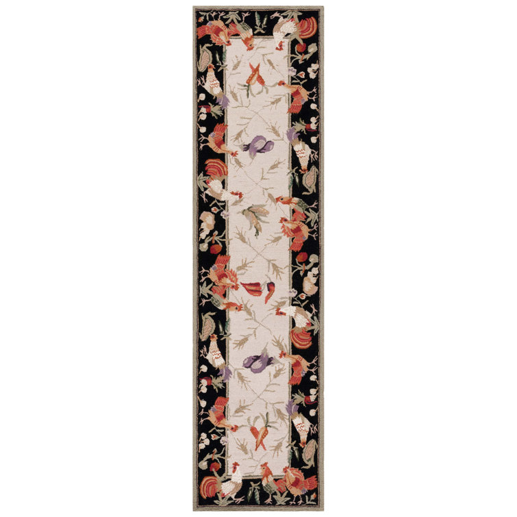 Hollander Oriental Handmade Hooked Wool Black Area Rug