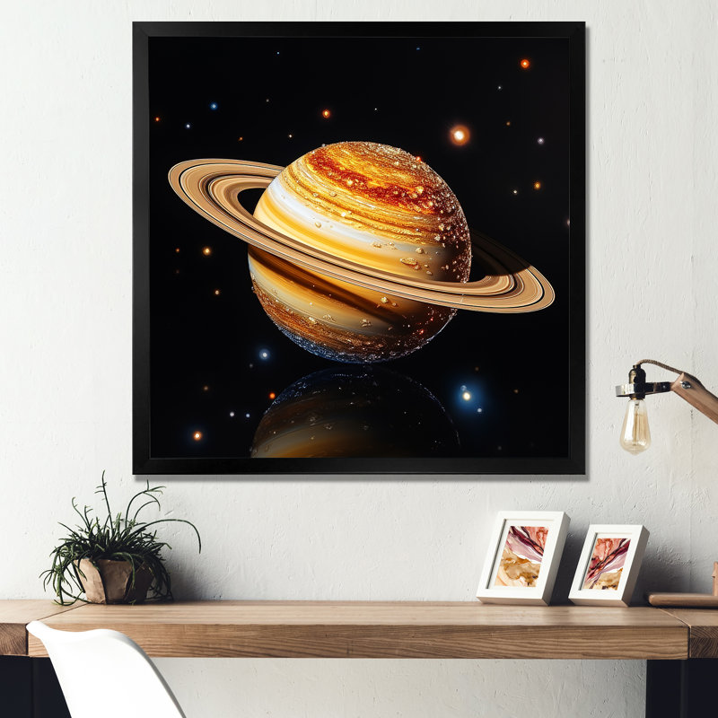 Planète Saturn Cosmic Universe II - art mural de la planète espace, Cadre simple noir, H 36 po x l 36 po x P 1,5 po