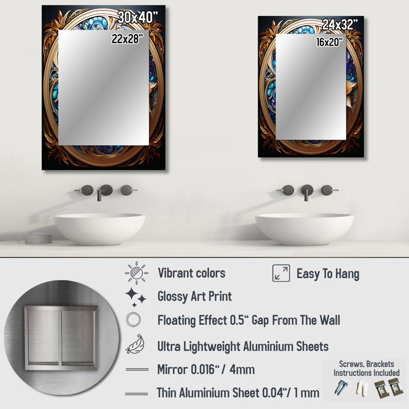 Rétro floral doré mandala magique I - grand miroir boho mandala, miroir mural décoratif traditionnel, impression d'art en métal