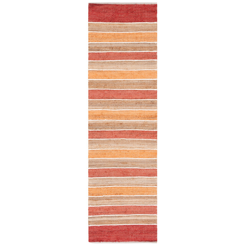 Alassane Hand Woven Jute/Cotton/Wool Striped Rug in Rust/Red, Runner 2'3" x 8'