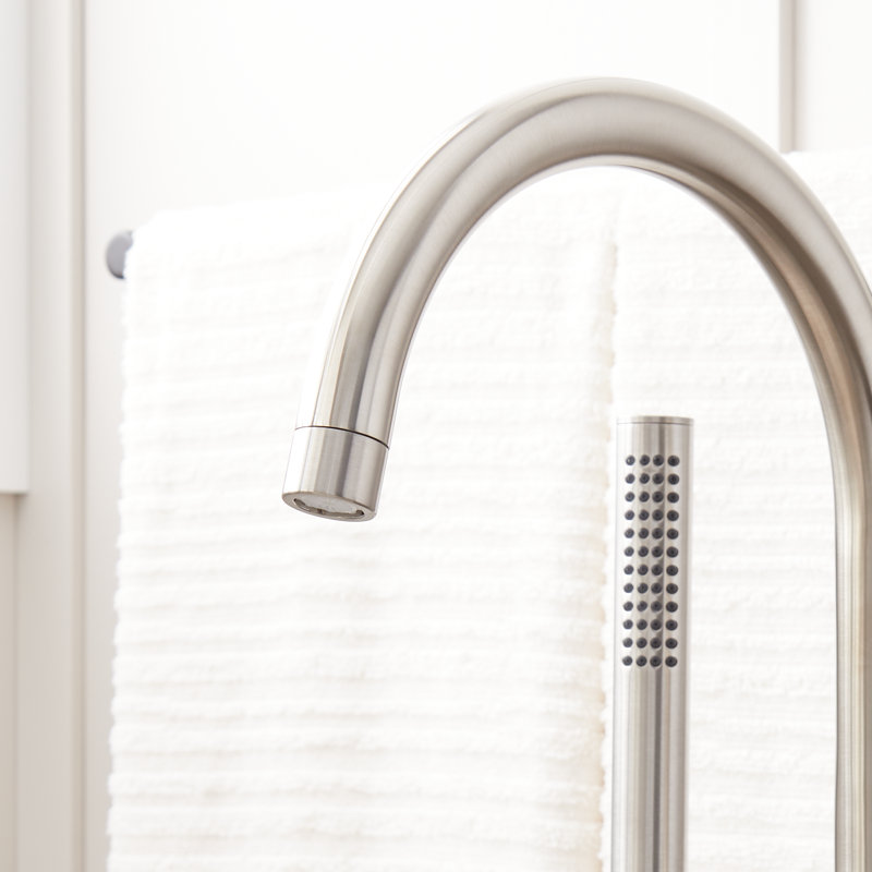 Lentz Floor Mounted Tub Filler Faucet, Brushed Nickel, Lever