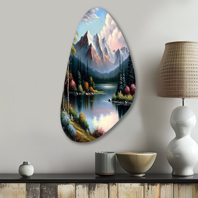 Rivière quiétude dans l'après-midi - Paysage montagneux en forme d'automne, art mural métallique asymétrique