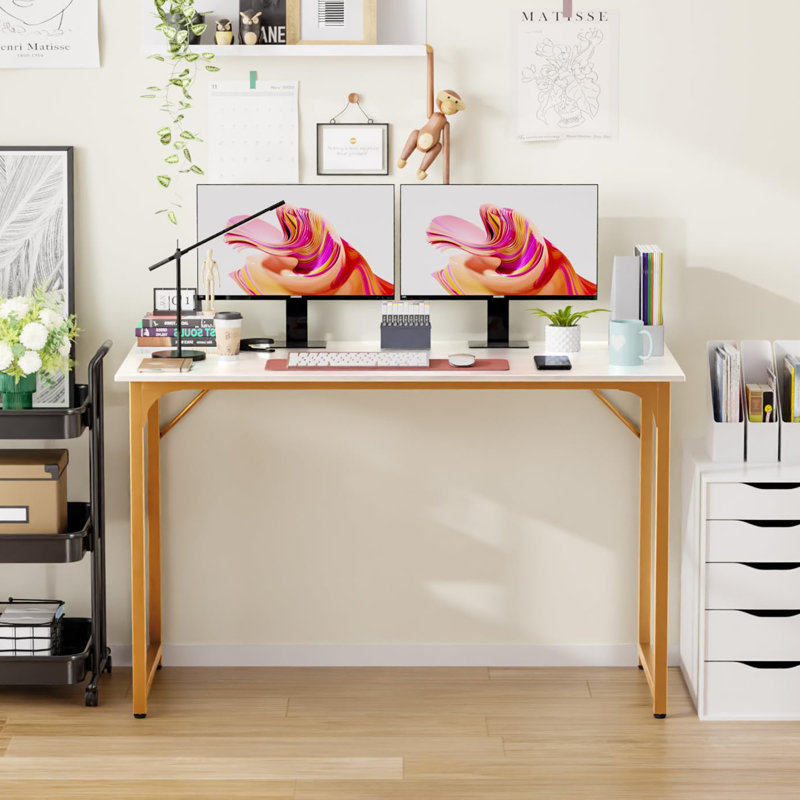 computer desk study desk, Nature/Black, 29.7" H x 47.2" W x 19.7" D
