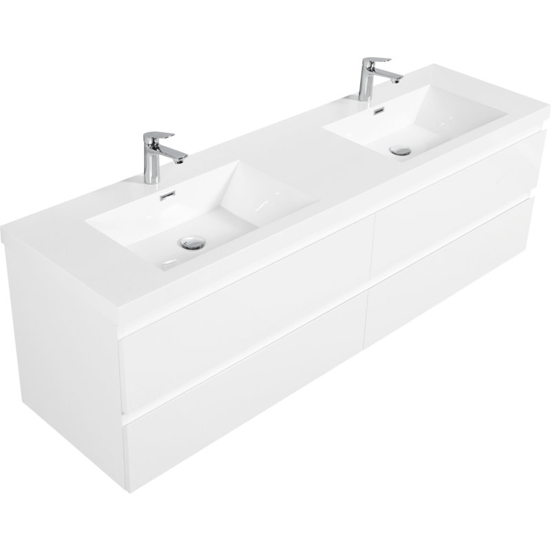 72" Floating Bathroom Vanity With Sink, Blanc