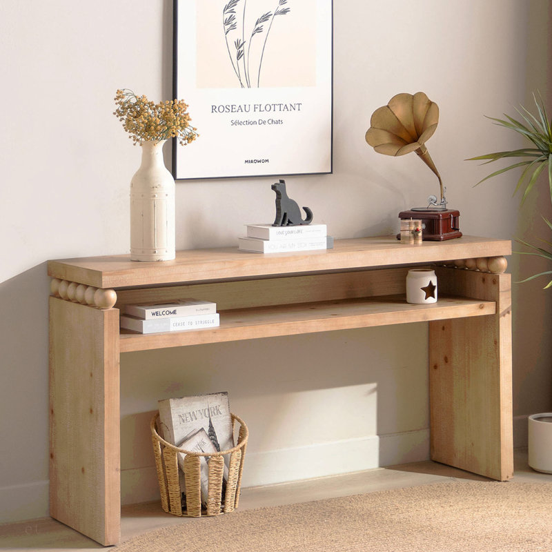 Console 59 po, console rustique moderne, table d'entrée étroite, table de canapé en bois, table de couloir avec rangement, table console en bois naturel, table d'entrée avec tablette ouverte, console Farmhouse