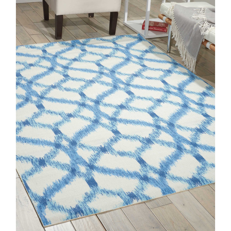 Quinton Geometric Outdoor Blue/Ivory Area Rug