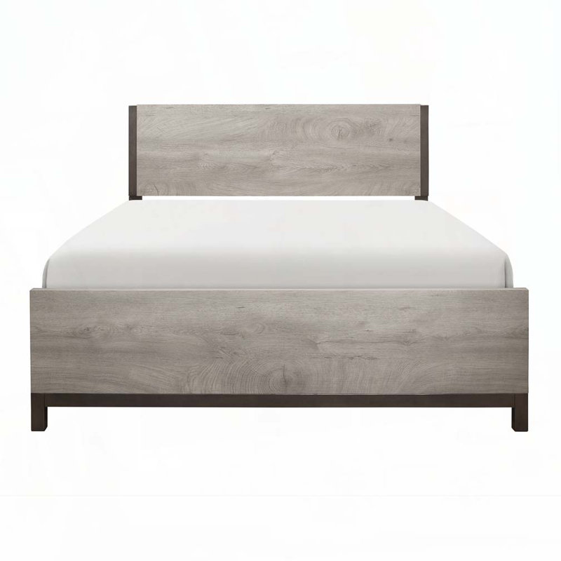 Base de lit en bois massif Claudette, Double, Gris clair