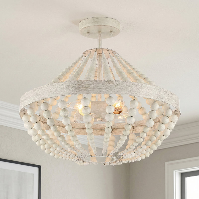 Plafonnier semi-encastré 4 lumières mat noir perlé, Blanc
