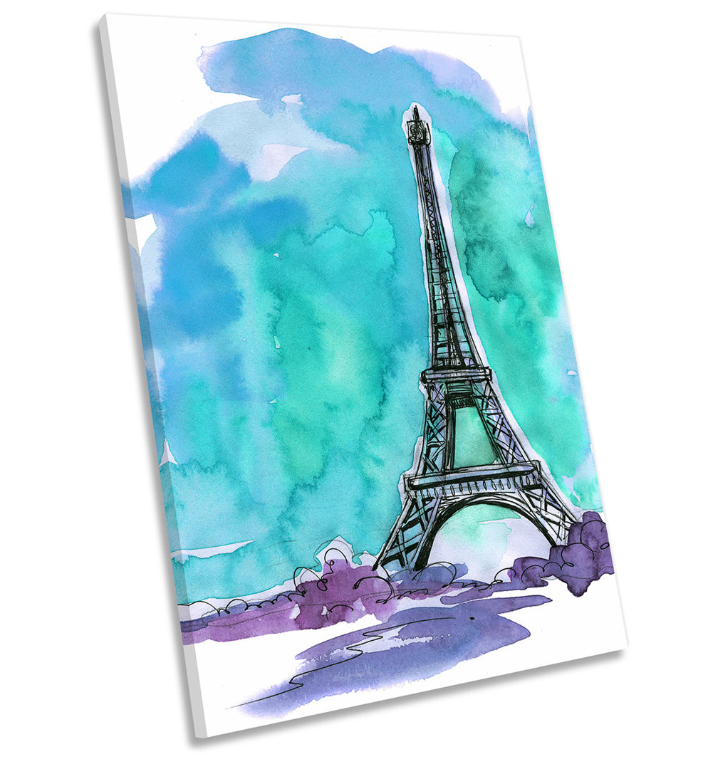 Eiffel Tower Teal Paris - Wrapped Canvas Painting