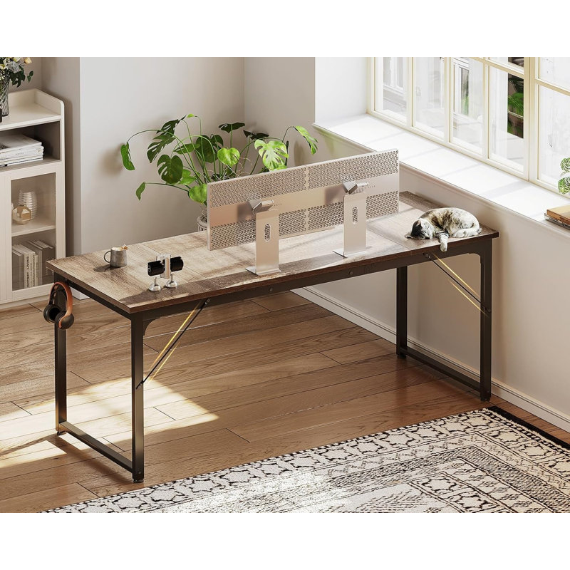 63 Inch Computer Desk For Home Office, Study Writing Table For Small Spaces, Simple Modern Desk With Headphone Hooks
