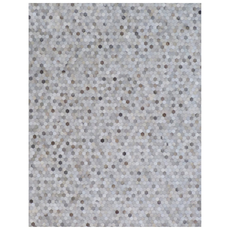 Mosaic Leather Cowhide Geometric Area Rug in Silver, Rectangle 11'6" x 14'6"