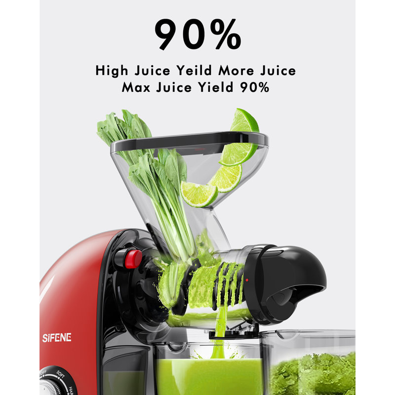 SiFENE Cold Press Juicer: Slow Masticating, High Yield, Quiet, Anti-Clog, Easy Clean, Gray, Red