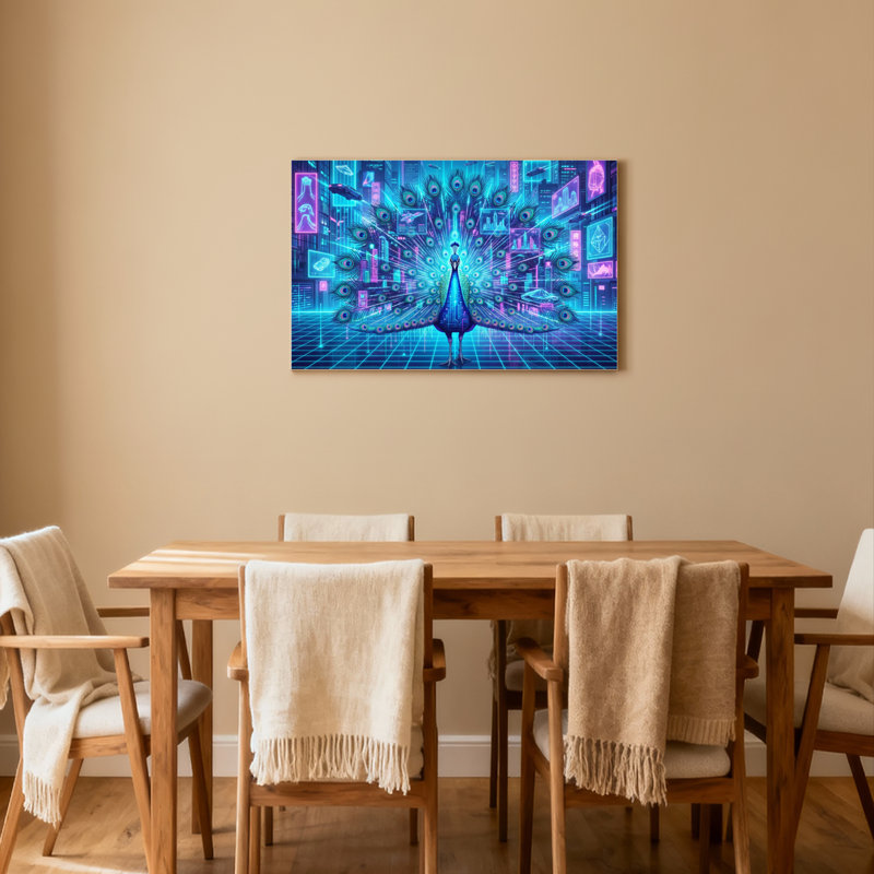 Ensemble de 1 tableau sur toile enroulée « Paon néon Cyber ​​​​City », H 24 po x l 36 po