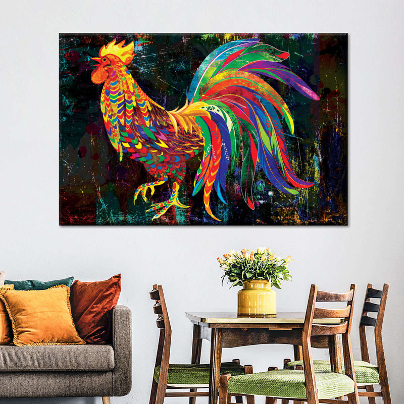 Impression sur toile multicolore coq abstrait, H 36 po x l 24 po x P 1,25 po