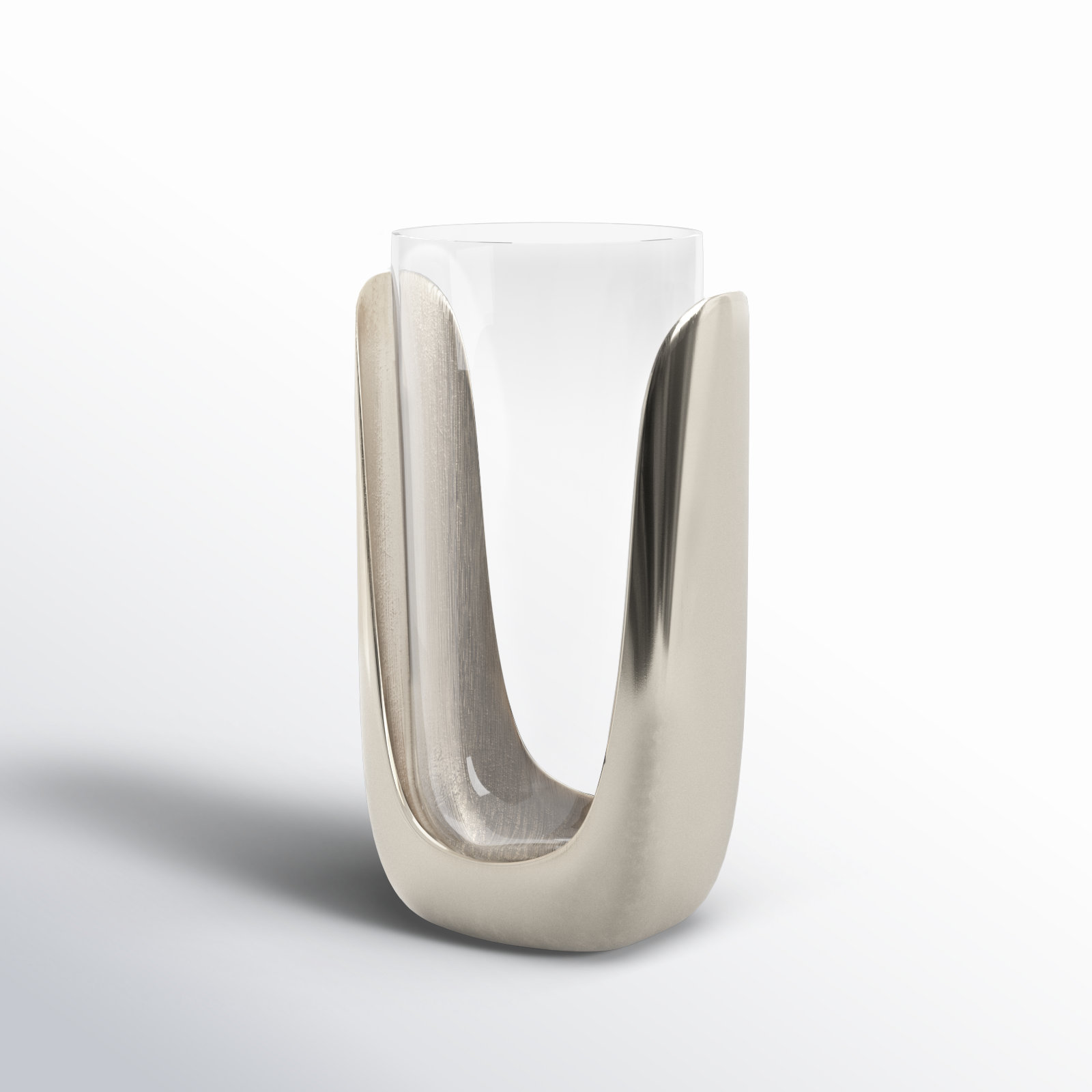 Glass Hurricane Candle Holder, 11" H x 6" W x 6" D, Silver