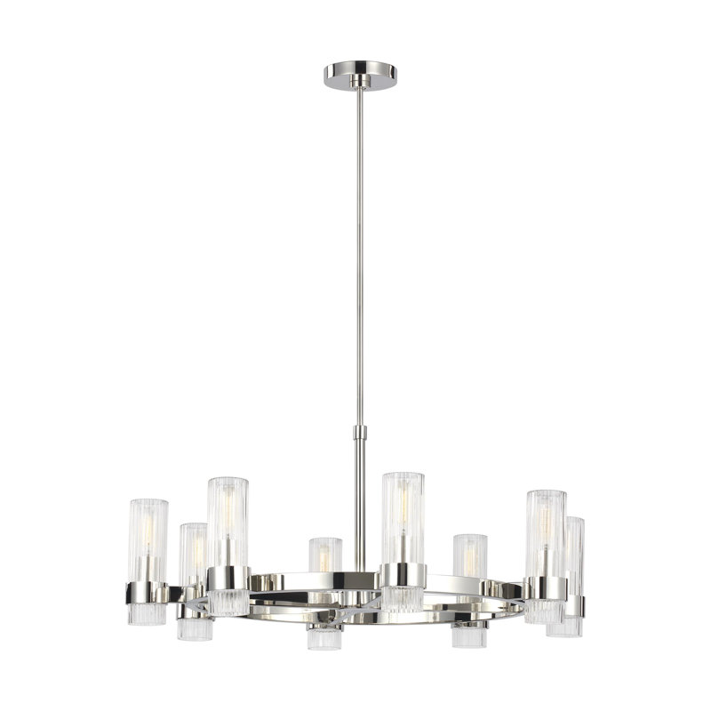 Lustre en roue de chariot à 8 lumières de style bougie Bridgwater par Chapman & Myers, Nickel poli