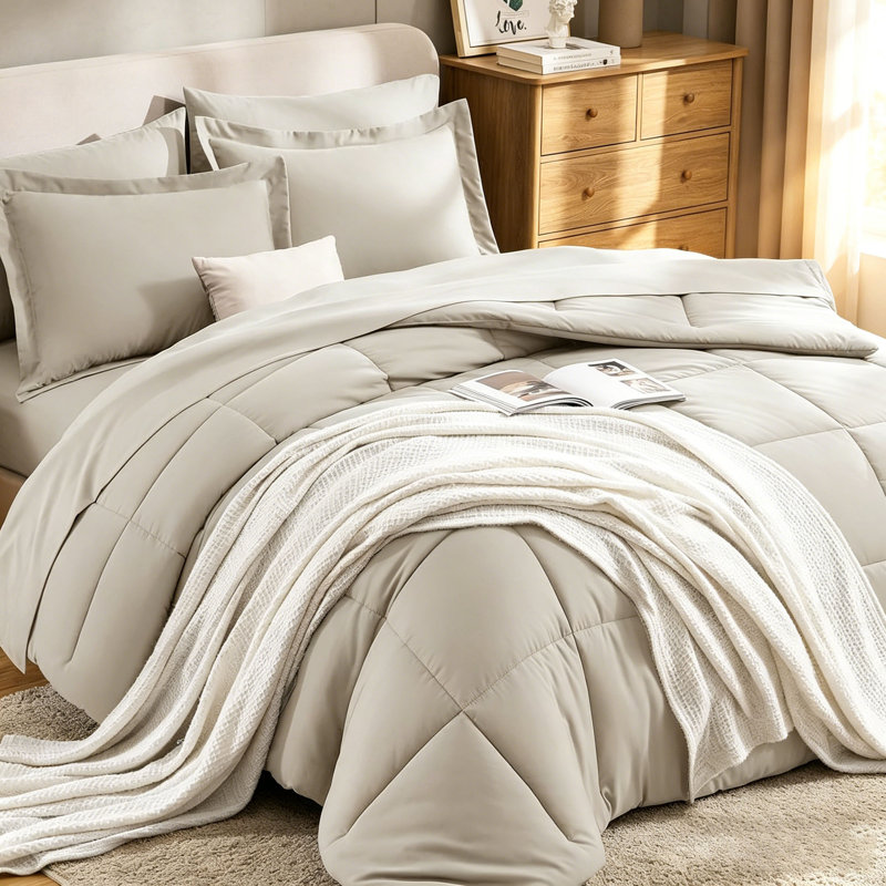 Ensemble d'édredon en duvet synthétique 7 saisons, Beige