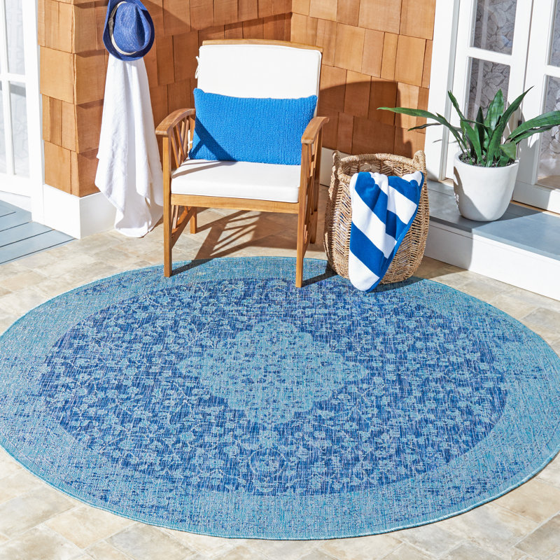 Tapis d'intérieur / extérieur bleu Susanne, Rond 6 pi 7 po