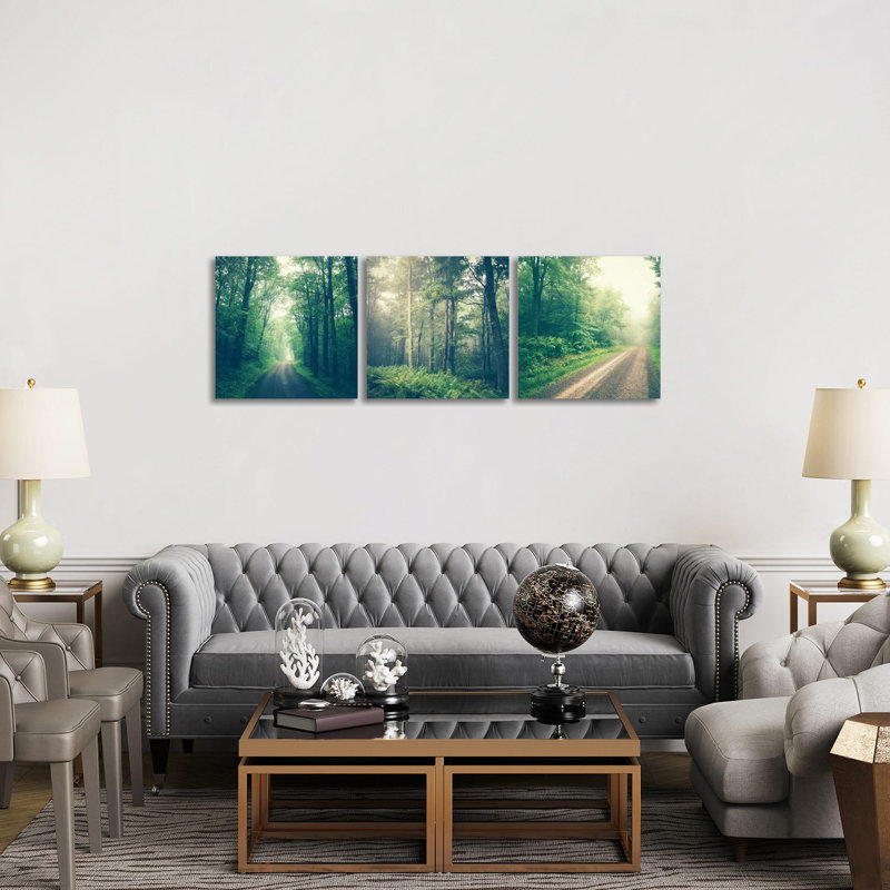Forest Road Triptych - ensemble d'art mural sur toile - toile tendue (ensemble de 3)